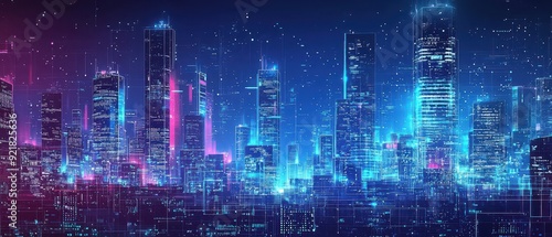 Futuristic Cityscape with Digital Glow