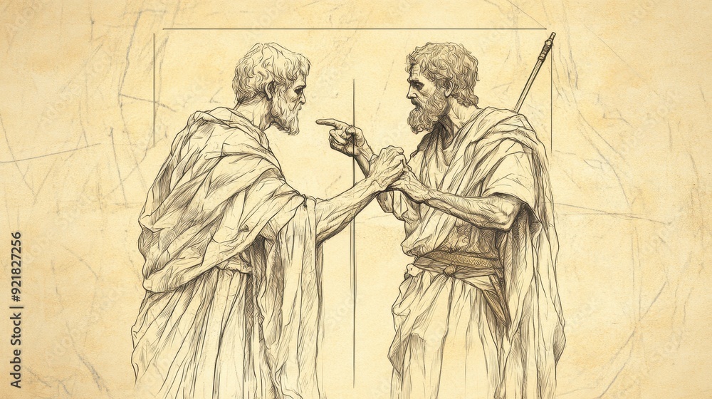 Fototapeta premium Biblical Illustration of 1 Samuel: David Flees from Saul, Saul Swearing to Jonathan That David Will Not Be Put to Death, Easing Tensions