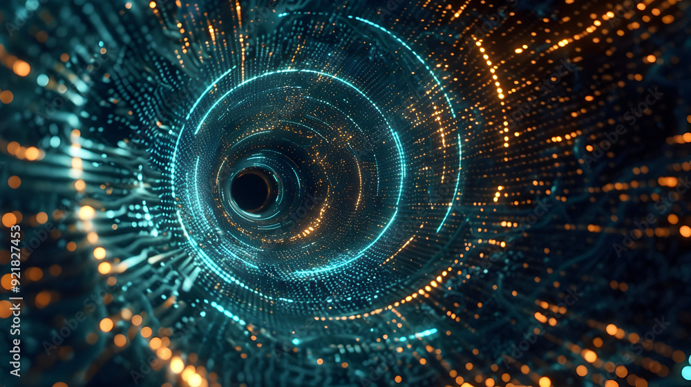 Abstract 3D Background with Glowing Circles and Particles Abstract 3D Background with Glowing Circles and Particles