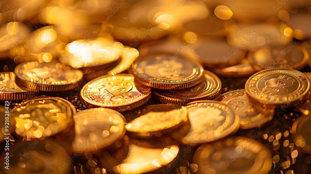 Vibrant Pile of Gleaming Golden Coins on Table Concept of Wealth and Prosperity Vibrant Pile of Gleaming Golden Coins on Table Concept of Wealth and Prosperity