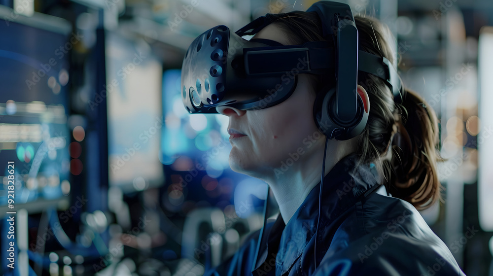 Woman Wearing VR Headset and Headphones - Photo Woman Wearing VR Headset and Headphones - Photo