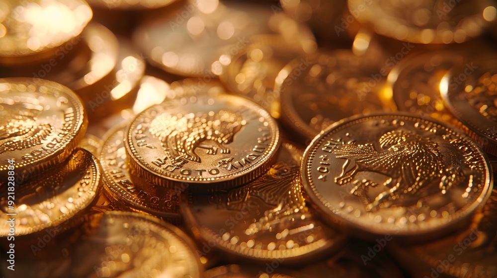 Pile of Intricate and Vibrant Golden Coins Portraying Wealth Prosperity and Opportunity Pile of Intricate and Vibrant Golden Coins Portraying Wealth Prosperity and Opportunity