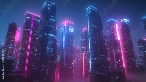 Wallpaper Mural Futuristic Cityscape with Neon Lights and Fog Torontodigital.ca