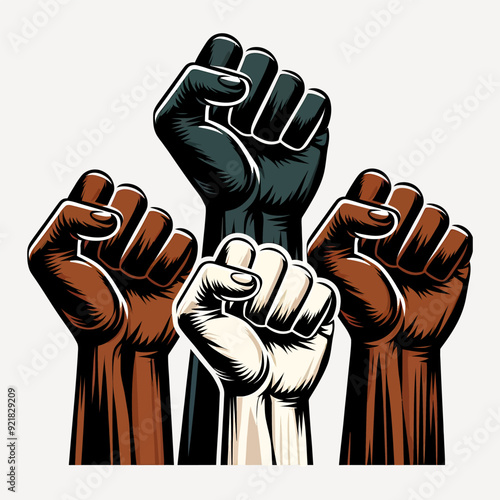Stop racism hand, Raised Fist concept vector illustration 