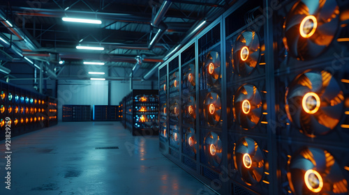 Wallpaper Mural Server Room Interior with Glowing Fans - 3D Illustration Torontodigital.ca