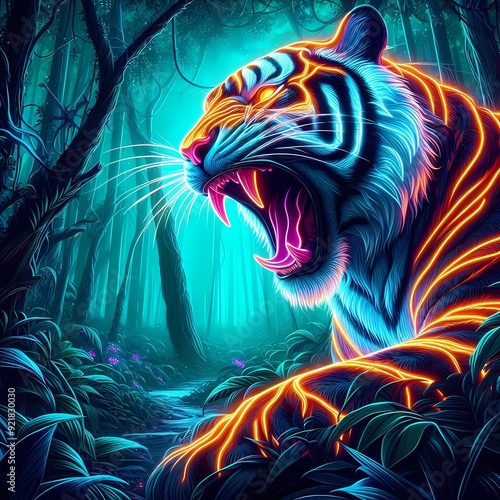Wallpaper Mural Neon Tiger Roar Torontodigital.ca