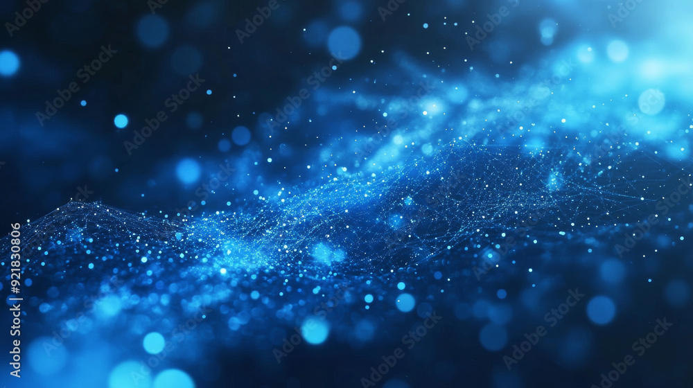 Abstract technology concept with particle connections and blue lights. Blue color abstract screen showcasing high-speed internet technology. Abstract technology concept with particle connections and blue lights. Blue color abstract screen showcasing high-speed internet technology.