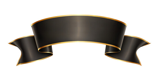 black and yellow ribbon banner on transparent background