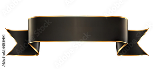 black and yellow ribbon banner on transparent background