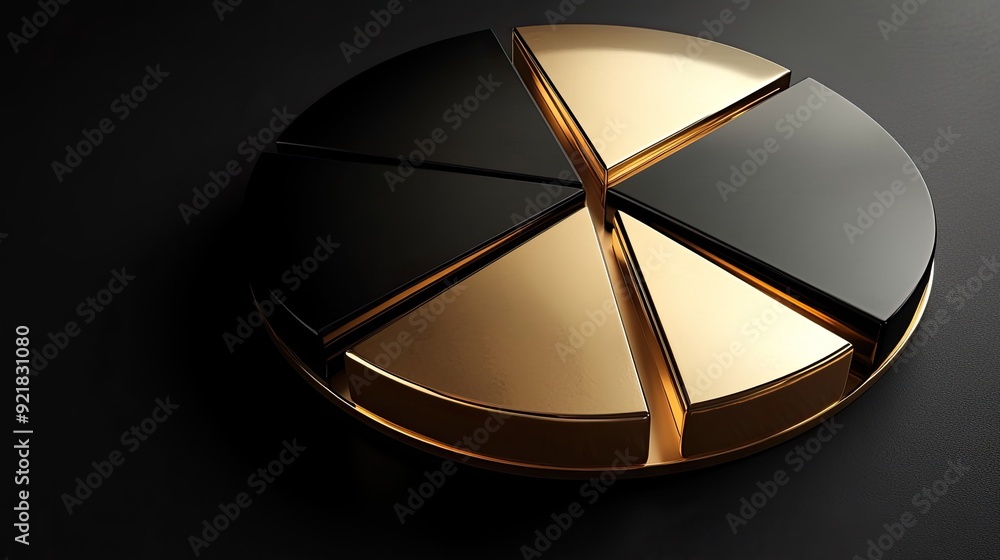 Elegant pie chart with gold and black color scheme, luxury and sophistication