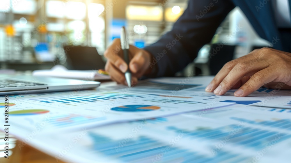 Businessperson Analyzing Financial Data with Charts and Graphs Businessperson Analyzing Financial Data with Charts and Graphs
