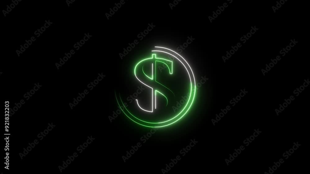 neon symbol dollar icon.Glowing neon dollar sign, looped slow flashing animation. neon symbol dollar icon.Glowing neon dollar sign, looped slow flashing animation.