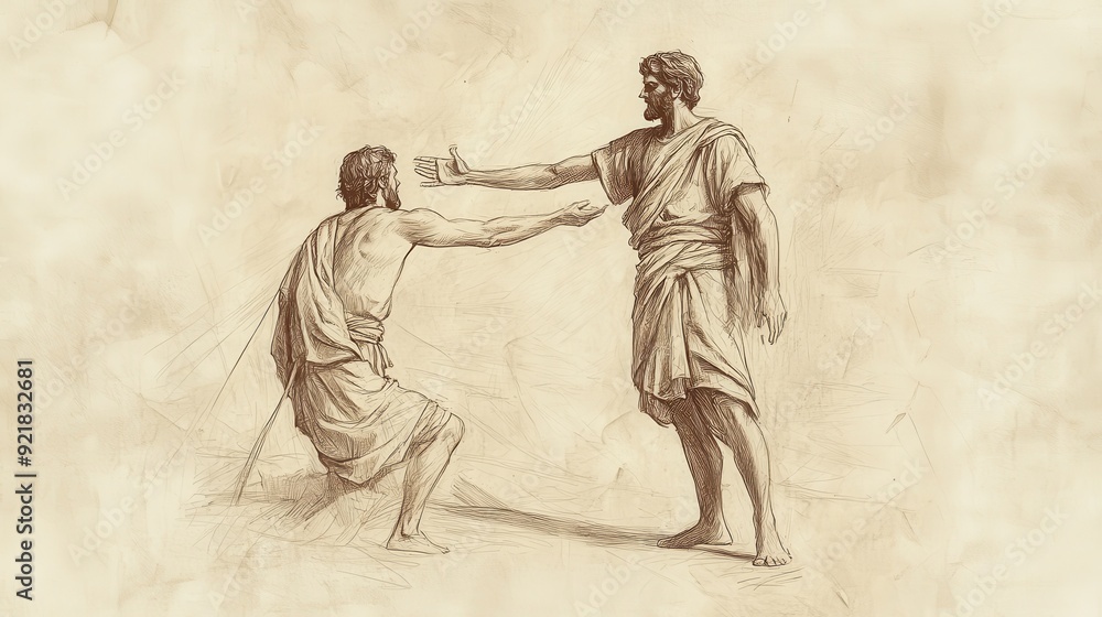 Biblical Illustration of the Lord Instructing David to Save Keilah, Assuring Him of Victory Over the Philistines, Bible Wall Art with Beige Background Biblical Illustration of the Lord Instructing David to Save Keilah, Assuring Him of Victory Over the Philistines, Bible Wall Art with Beige Background