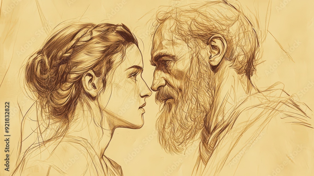 Biblical Illustration of Abigail, Nabal’s Wise and Discerning Wife, Learning of Her Husband’s Insult to David, Bible Wall Art with Beige Background Biblical Illustration of Abigail, Nabal’s Wise and Discerning Wife, Learning of Her Husband’s Insult to David, Bible Wall Art with Beige Background