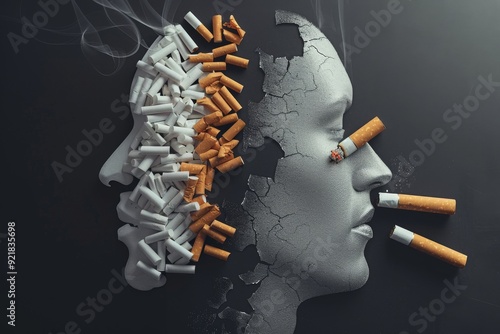 Man with a cloud of smoke obscuring his features a metaphor for the obscurity smoking brings to ones life photo