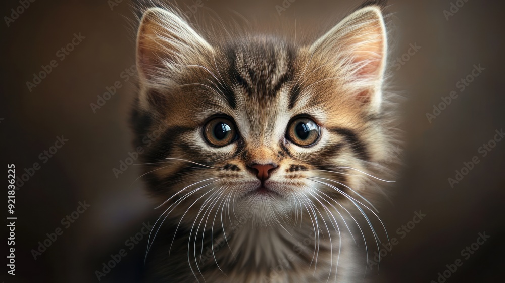 Close-Up Portrait of a Tabby Kitten with Large Eyes Close-Up Portrait of a Tabby Kitten with Large Eyes