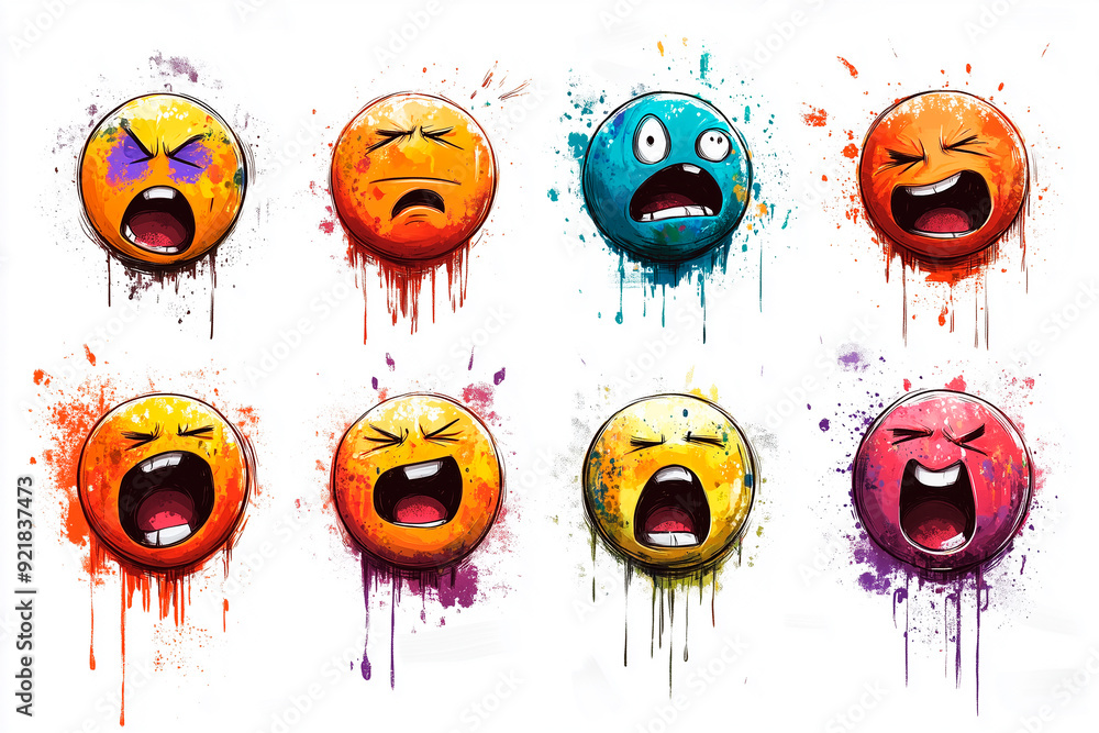 Design a collection of emojis in a cyberpunk style, featuring neon ...
