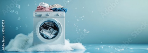 White Washing Machine Surrounded by Soapy Bubbles