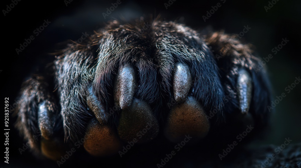 Fototapeta premium Close-up of a Black Dog's Paw with Sharp Claws