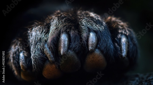 Close-up of a Black Dog's Paw with Sharp Claws