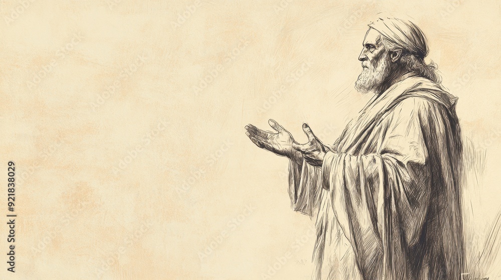 Fototapeta premium Biblical Illustration of 1 Samuel: Samuel’s Farewell Address, Urging People to Follow the Lord, Warning of Consequences of Disobedience