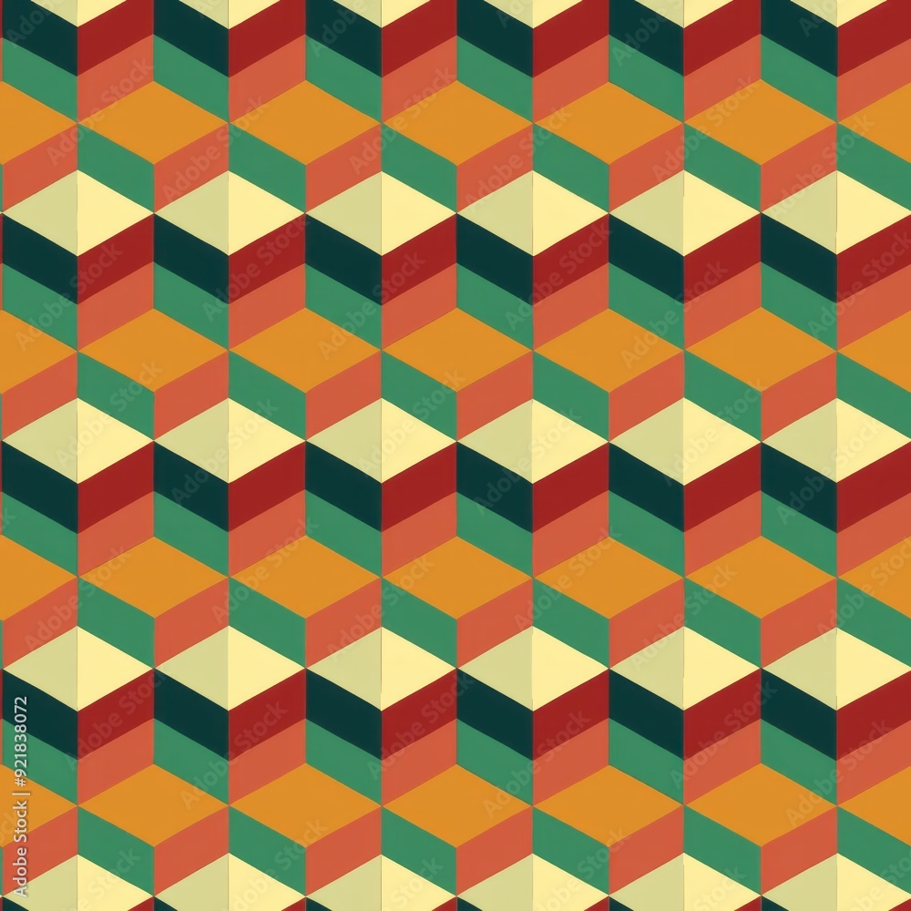 Seamless pattern of mosaic cubes in a retro color palette Seamless pattern of mosaic cubes in a retro color palette