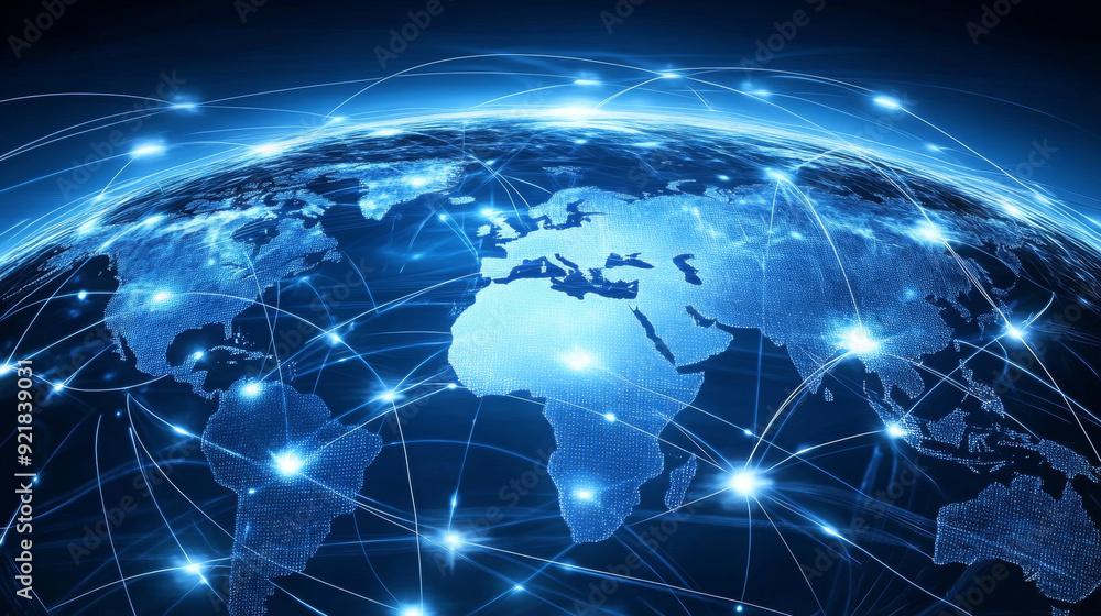 Global network connection enveloping the Earth with lines of innovative perception. Concept of 5G wireless digital connectivity and future internet of things. 3D illustration. Global network connection enveloping the Earth with lines of innovative perception. Concept of 5G wireless digital connectivity and future internet of things. 3D illustration.
