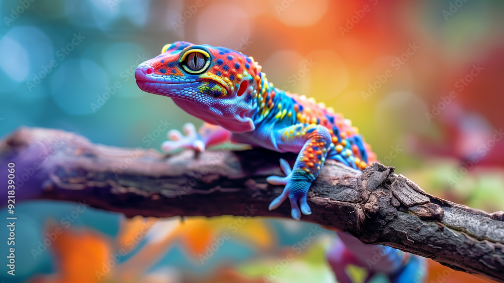 Vivid Leopard Gecko with striking colors on a branch Vivid Leopard Gecko with striking colors on a branch