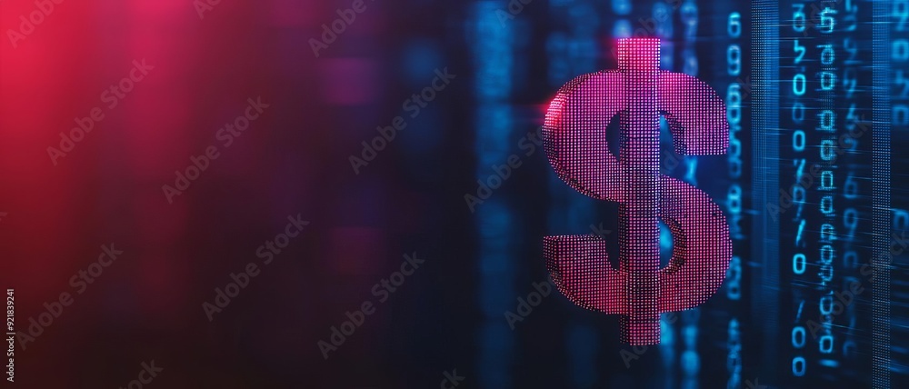 Fototapeta premium Holographic cash symbols, floating checkmarks, digital financial success, modern technology