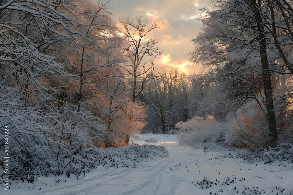 Panoramic view of a winter forest in sunlight
Panoramic view of a winter forest in sunlight