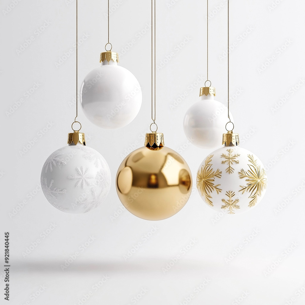 White and golden christmas balls on white background. White and golden christmas balls on white background.
