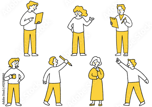 Set of people working in various places