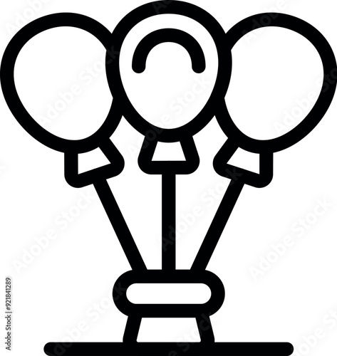 Line art icon of three balloons attached together, perfect for projects about birthday parties or celebrations