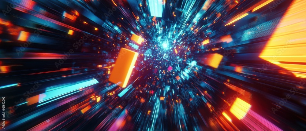 Naklejka premium Captivating visuals of video content in a boundless void space with striking colors and dynamic animations