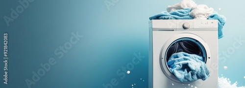 White Washing Machine with Towels and Soapy Bubbles photo