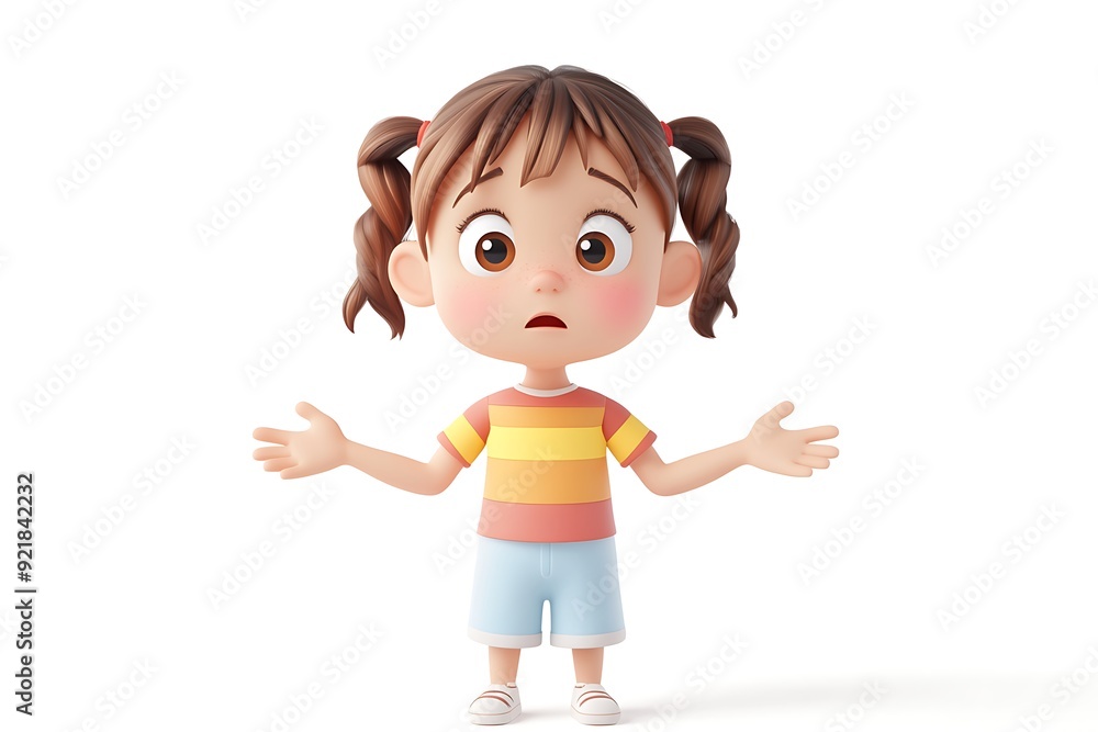 Confused Cartoon Girl with Pigtails: A 3D Render Confused Cartoon Girl with Pigtails: A 3D Render