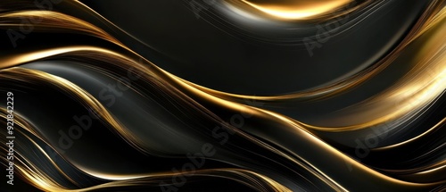 Dramatic black and gold background with flowing waves and subtle gradients adding depth and elegance photo