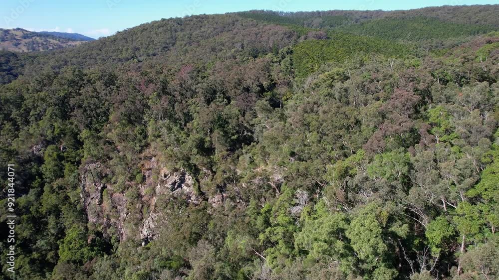Rugged Mountainous Views Near Falls Lookout and Bulls Falls In Mount Mee Forest Reserve, QLD Australia. Aerial Shot Rugged Mountainous Views Near Falls Lookout and Bulls Falls In Mount Mee Forest Reserve, QLD Australia. Aerial Shot