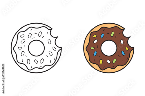 Cheerful Smiley Donut Coloring Page for Kids - Coloring Book for Adults and Teens