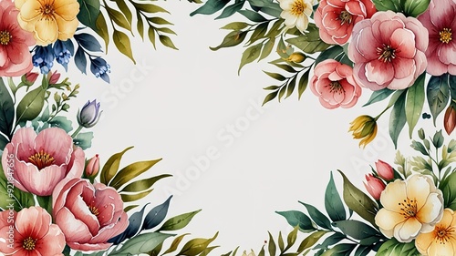 Wildflowers frame watercolor, Floral frame for wedding invitation card, white background