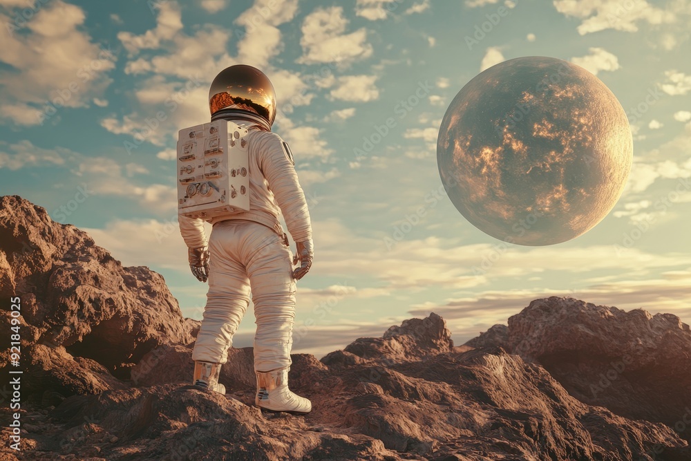 Spaceman with planet, illustrating human in space concept, ideal for cosmic photography enthusiasts Spaceman with planet, illustrating human in space concept, ideal for cosmic photography enthusiasts