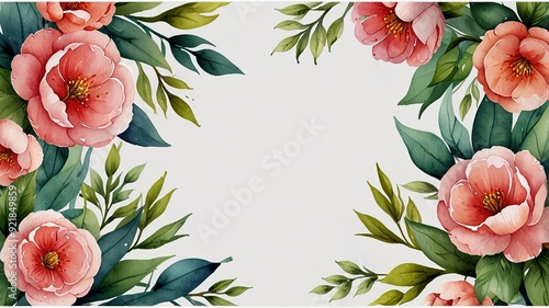 Wildflowers frame watercolor, Floral frame for wedding invitation card, white background