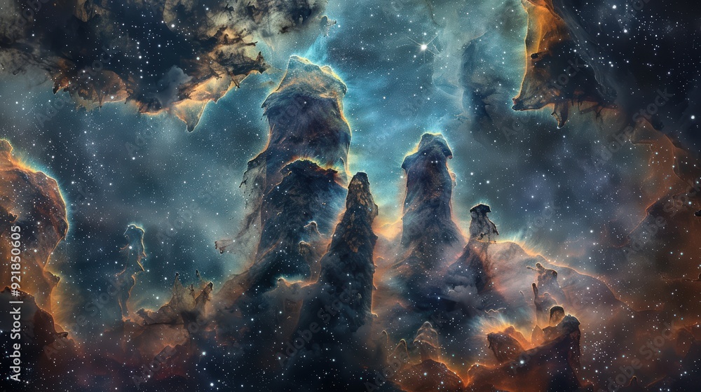 Obraz premium Pillars of Creation Nebula, Cosmic Landscape, Starbirth, Deep Space, Celestial Wonders