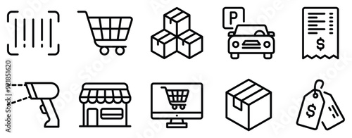 Supermarket Icon Set Comprehensive Line Style Collection for Retail and Shopping