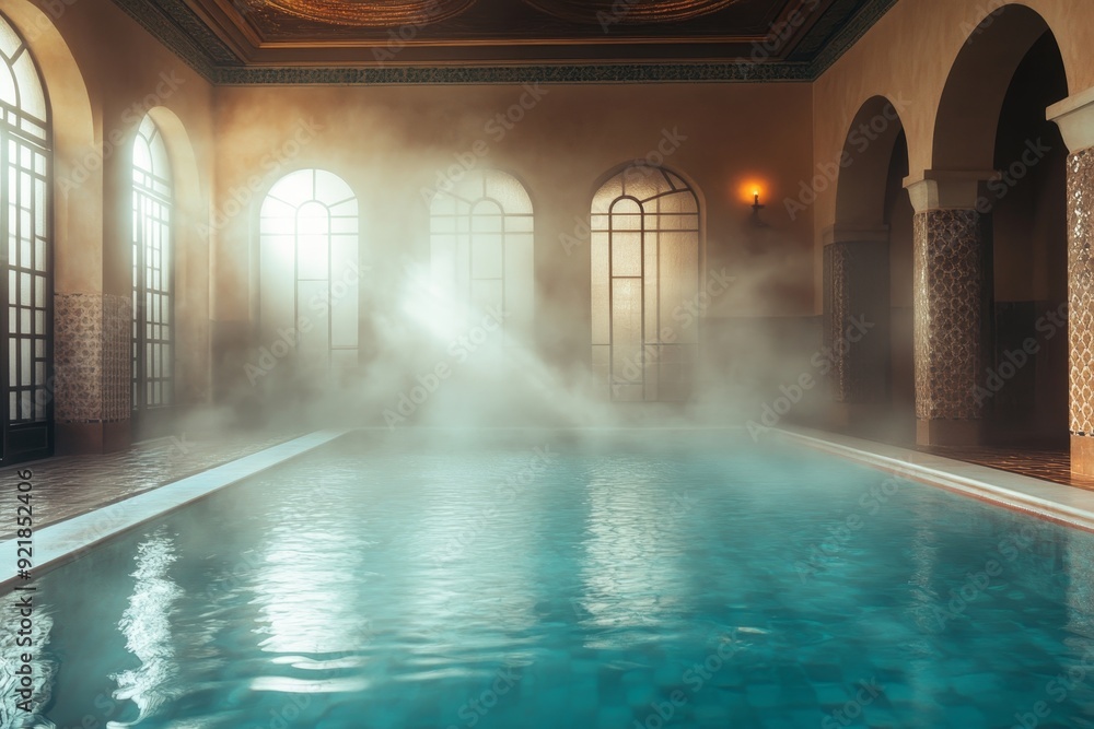 Fototapeta premium Oriental beauty spa tranquil thermal pool water procedures at public bath house