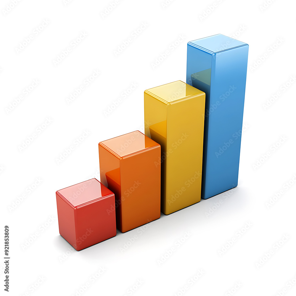 3D bar graphs, white background, the charts that display statistics and numerical values that can be easily analyzed and compared visually. 3D bar graphs, white background, the charts that display statistics and numerical values that can be easily analyzed and compared visually.