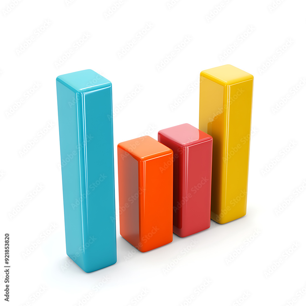 3D bar graphs, white background, the charts that display statistics and numerical values that can be easily analyzed and compared visually. 3D bar graphs, white background, the charts that display statistics and numerical values that can be easily analyzed and compared visually.