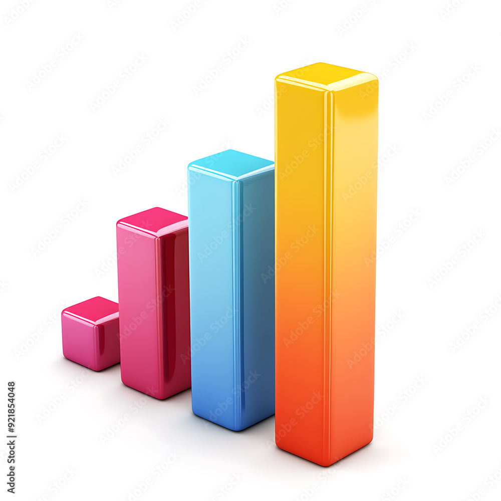 3D bar graphs, white background, the charts that display statistics and numerical values that can be easily analyzed and compared visually. 3D bar graphs, white background, the charts that display statistics and numerical values that can be easily analyzed and compared visually.