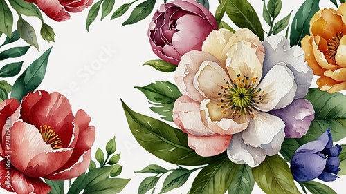 Wildflowers frame watercolor, Floral frame for wedding invitation card, white background