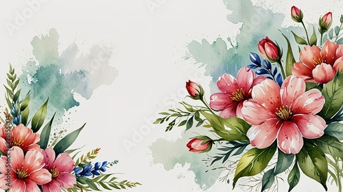 Wildflowers frame watercolor, Floral frame for wedding invitation card, white background